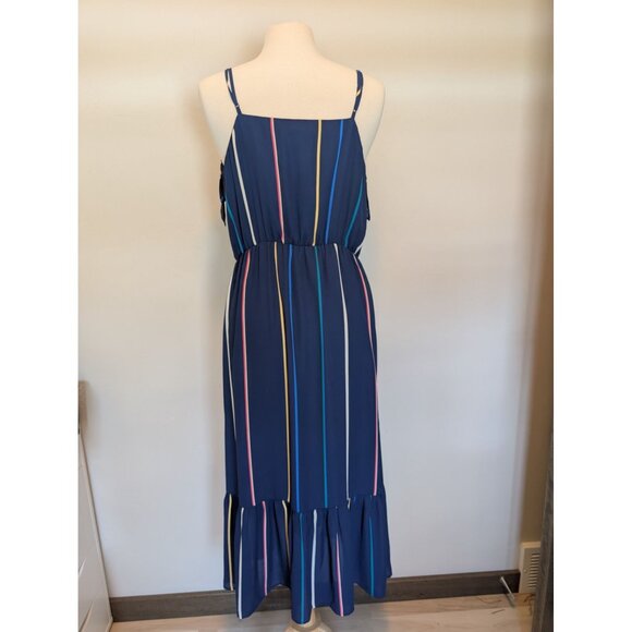 Banana Republic Large Strappy Flounce-Hem Midi Dress rainbow stripe - Picture 2 of 4